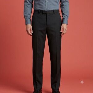 Retro Mens Black Stripe Dress Pants 34x30 Flat Front Performance Slacks‎ EUC